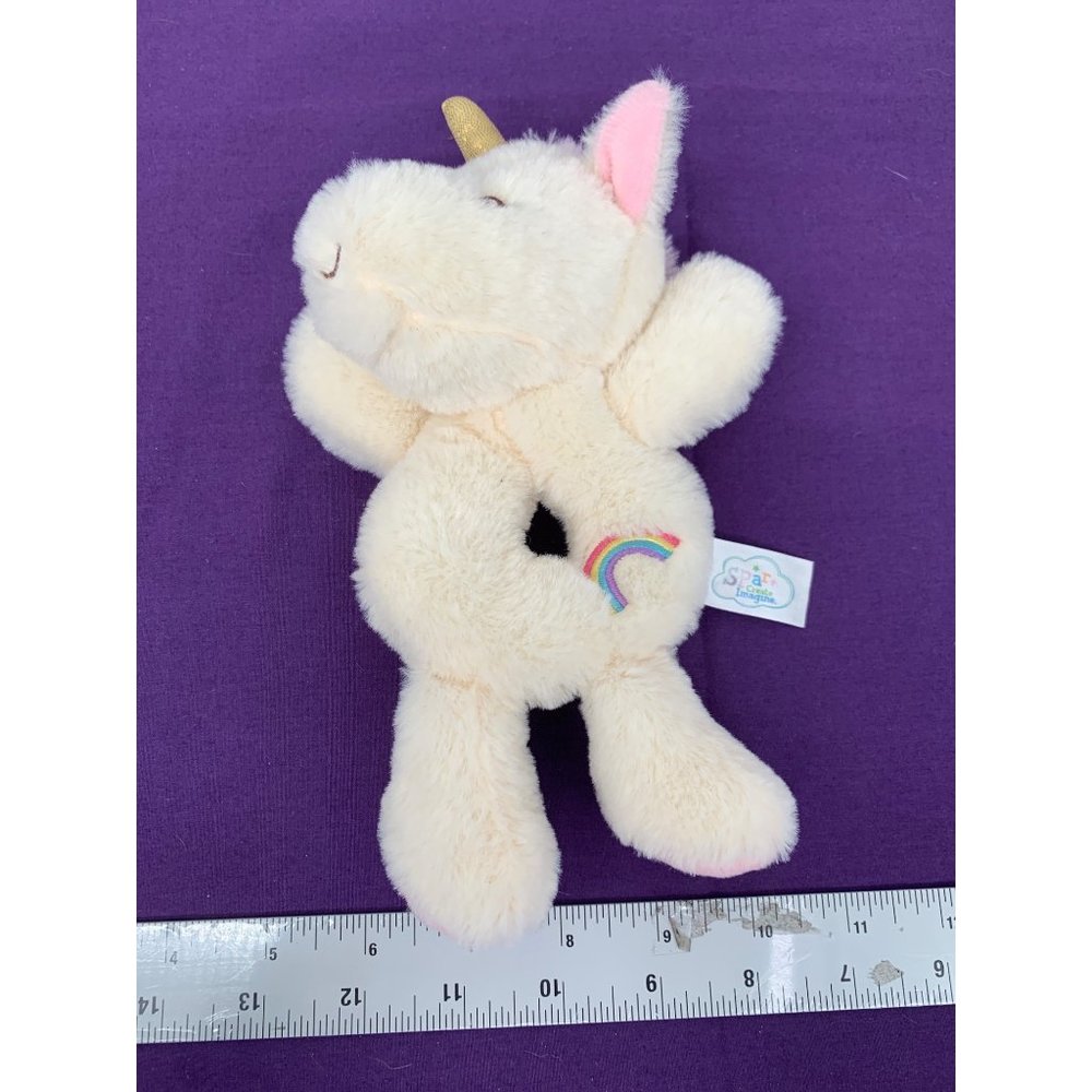 Spark Create Immagine Unicorn Cream Baby Rattle Pink Accent Rainbow Embriodered